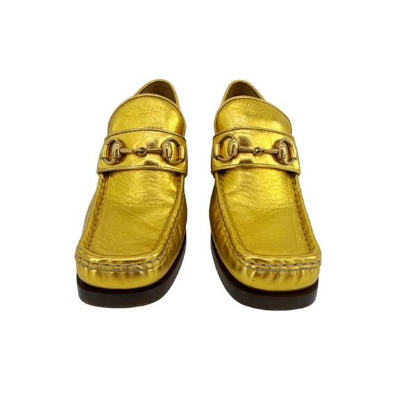 GUCCI Vegas Horsebit Collapsible Heel Metallic Leather Loafer 37 - Picture 3 of 14